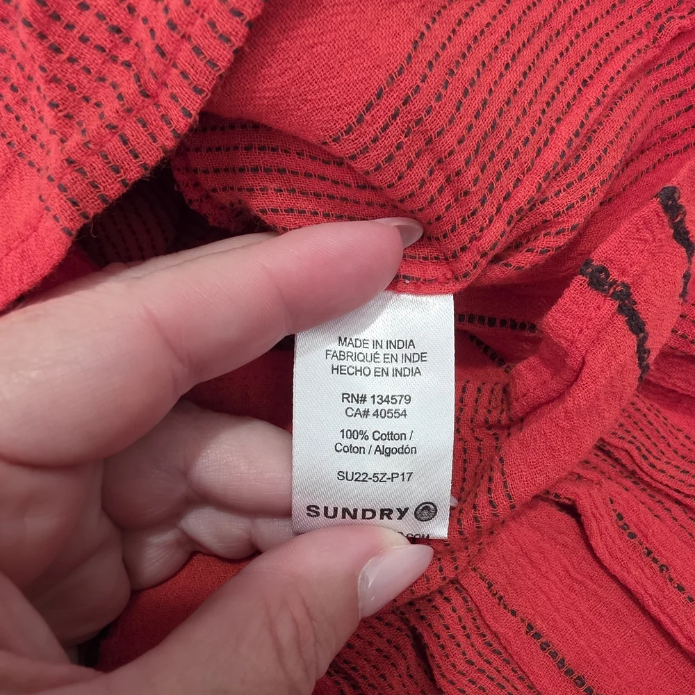 Sundry Anthro Tiered Ruffle Mini Skirt Red Smock Waist Size 2 (Med) Boho Summer